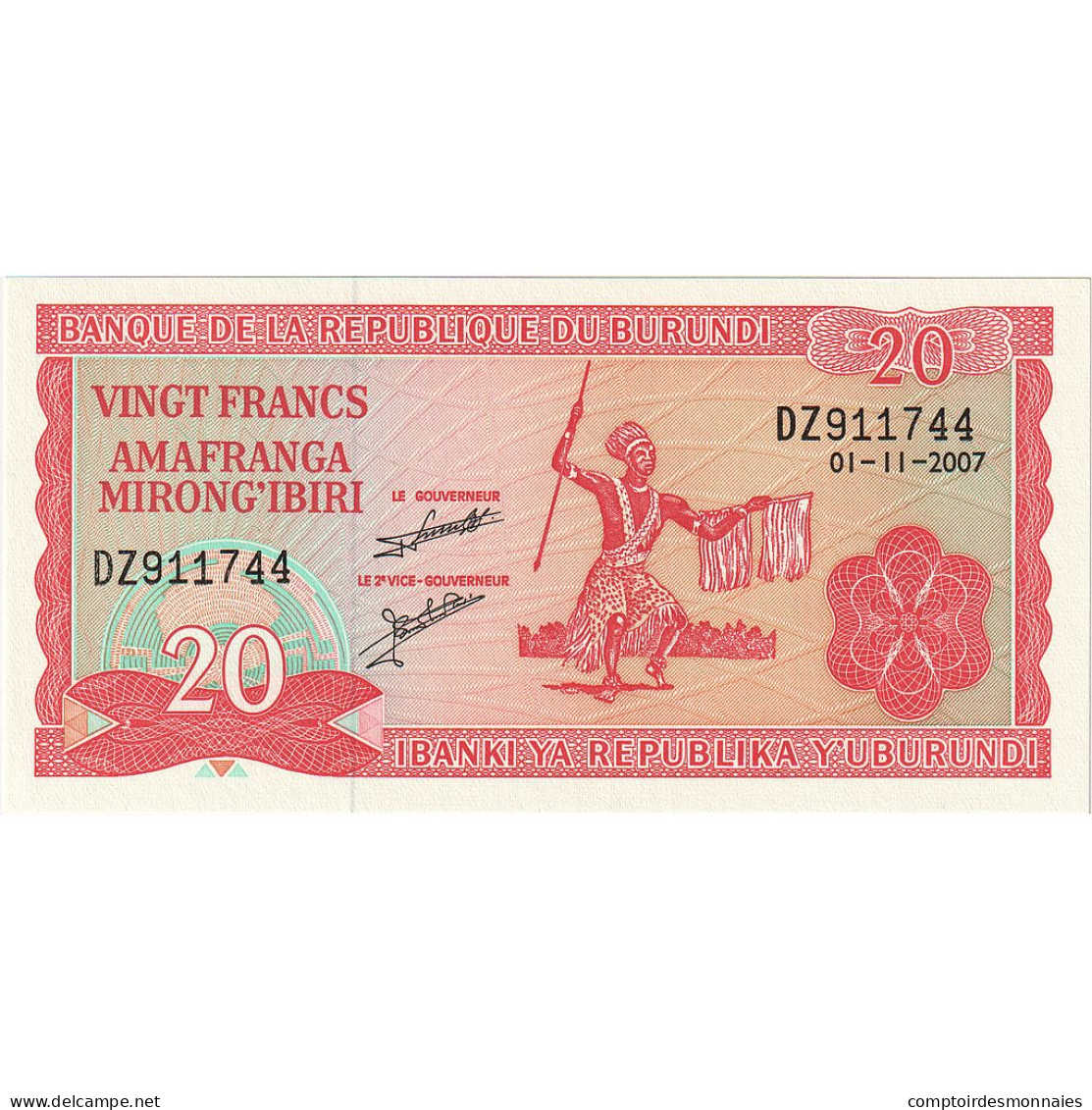 Billet, Burundi, 20 Francs, 2007, 2007-11-01, NEUF - Burundi