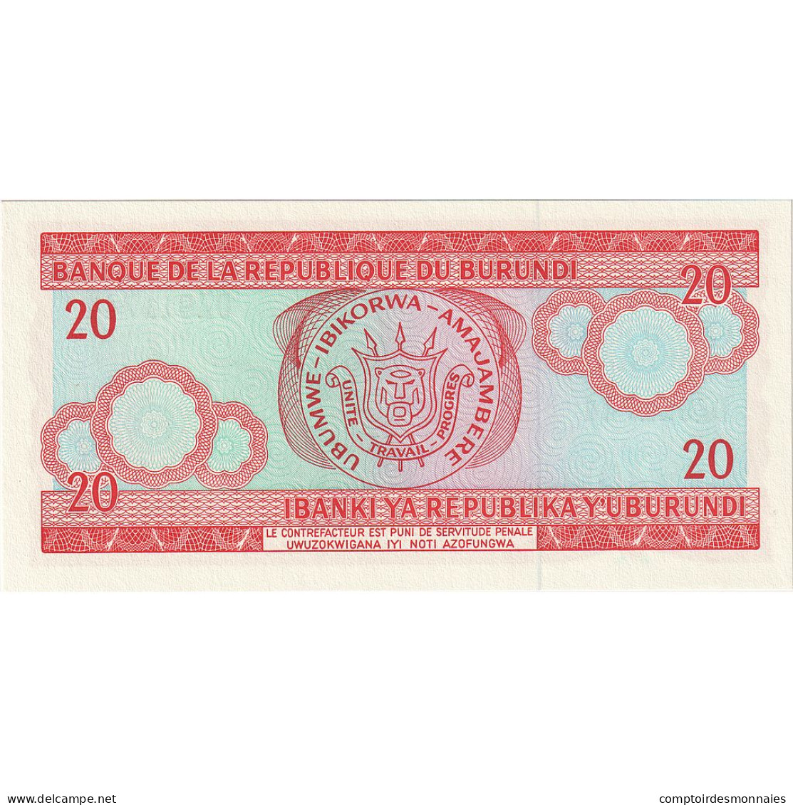 Billet, Burundi, 20 Francs, 2007, 2007-11-01, NEUF - Burundi