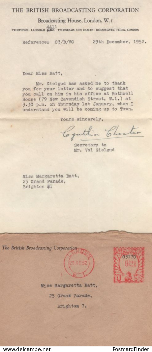 Personal Meeting With CBE Val Gielgud 1952 BBC Hand Signed Letter - Historical Figures