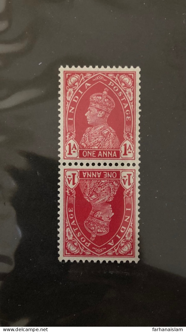 British India 1936 KG VI 1anna Tete-beche Pair MLH - 1936-47 King George VI