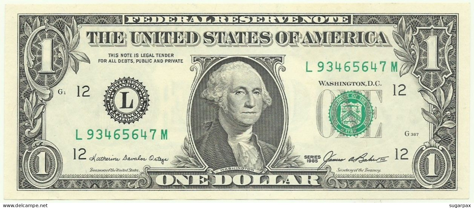 U. S. A. - 1 DOLLAR - 1985 - Pick 474 - AUnc. - ( L - 12 ) ( Bank Of San Francisco - California ) - Federal Reserve (1928-...)