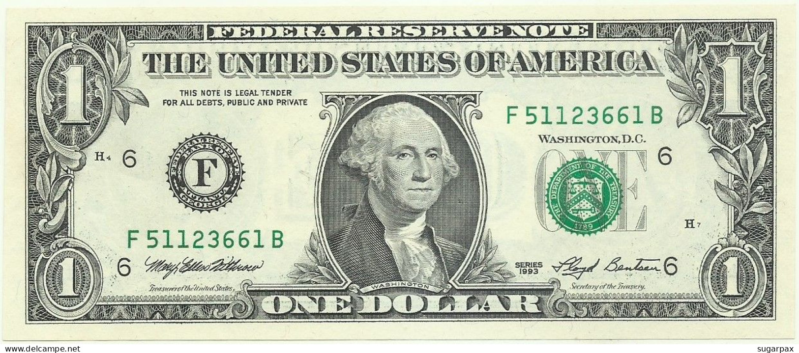 U. S. A. - 1 DOLLAR - 1993 - Pick 490.a - Unc. - ( F - 6 ) ( Bank Of Atlanta - Georgia ) - Billets De La Federal Reserve (1928-...)