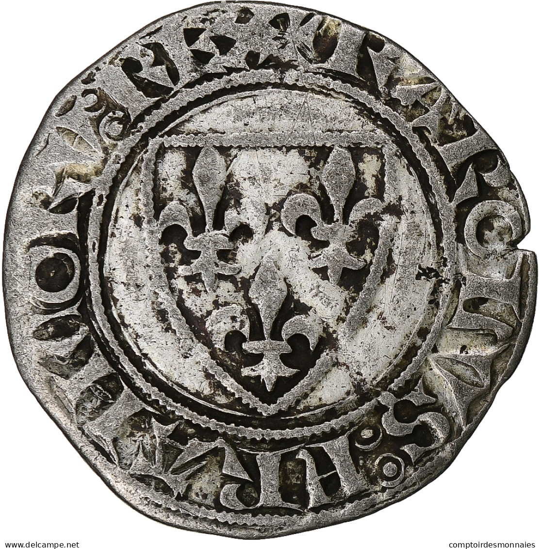 France, Charles VI, Blanc Guénar, 1380-1422, Angers, Billon, TTB, Duplessy:377A - 1380-1422 Karl VI. Der Vielgeliebte