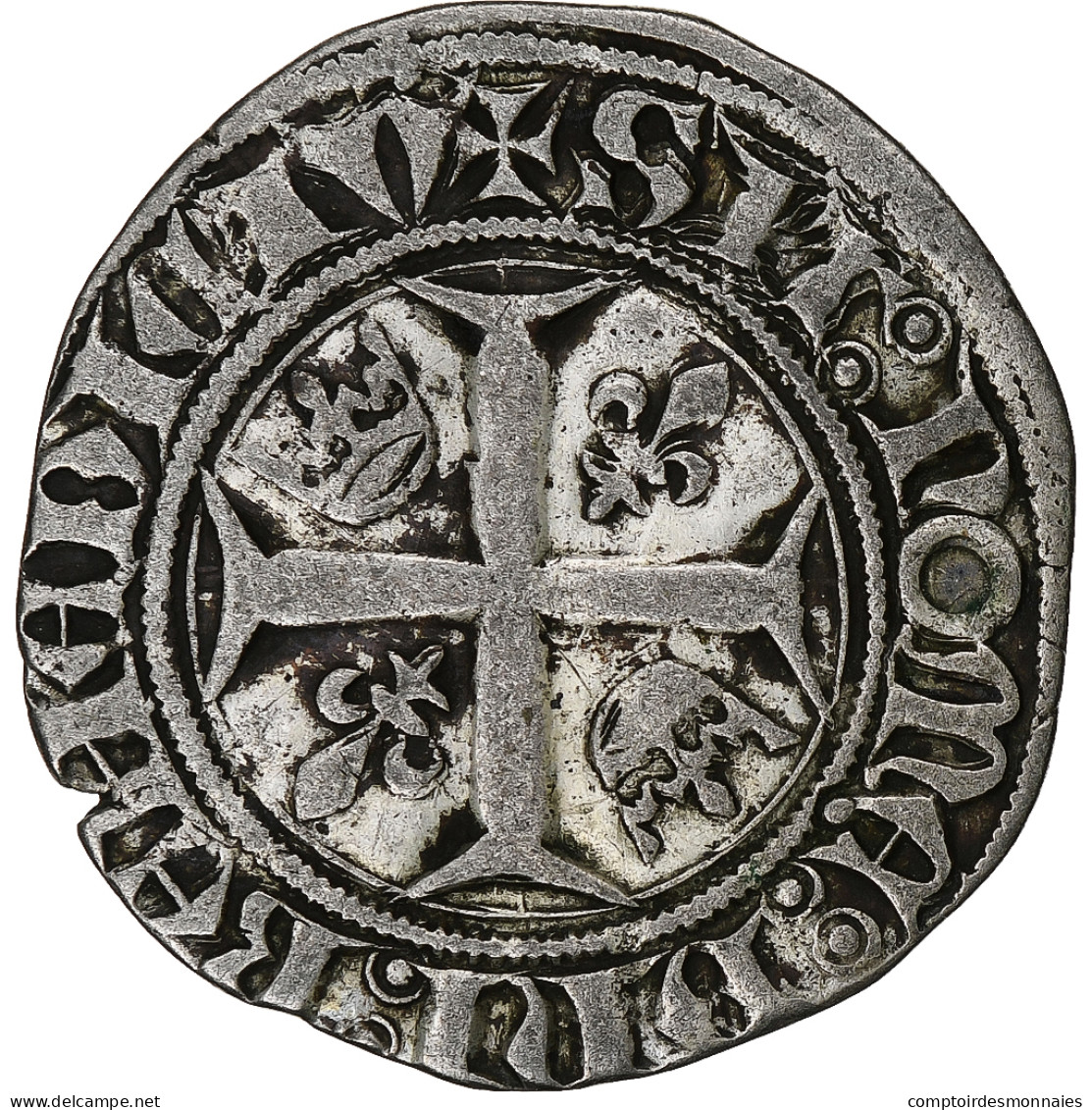 France, Charles VI, Blanc Guénar, 1380-1422, Angers, Billon, TTB, Duplessy:377A - 1380-1422 Karl VI. Der Vielgeliebte