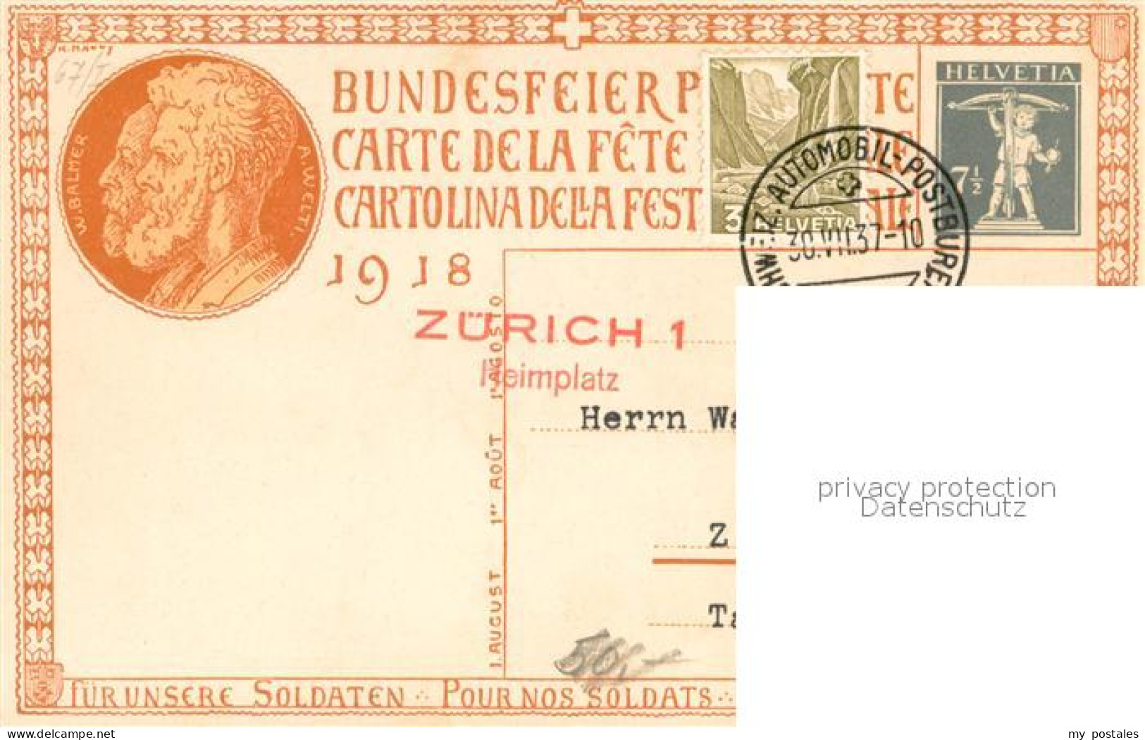 73739993 Bundesfeier Schweiz 1918 Soldaten  - Expositions