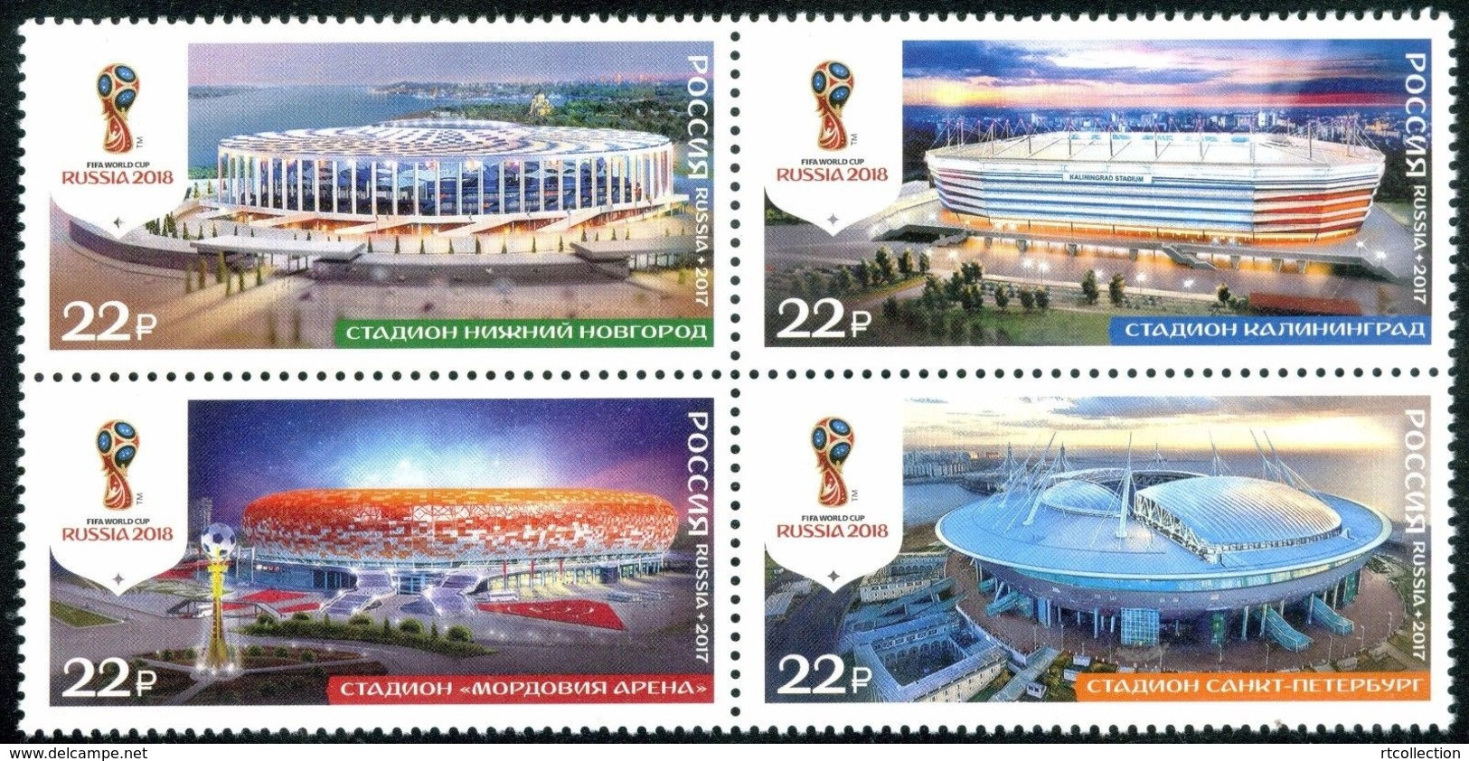 Russia 2017 Block 2018 FIFA Football World Cup Stadiums Soccer Architecture Sports Stamps MNH Mi 2465-2468 - 2018 – Russie