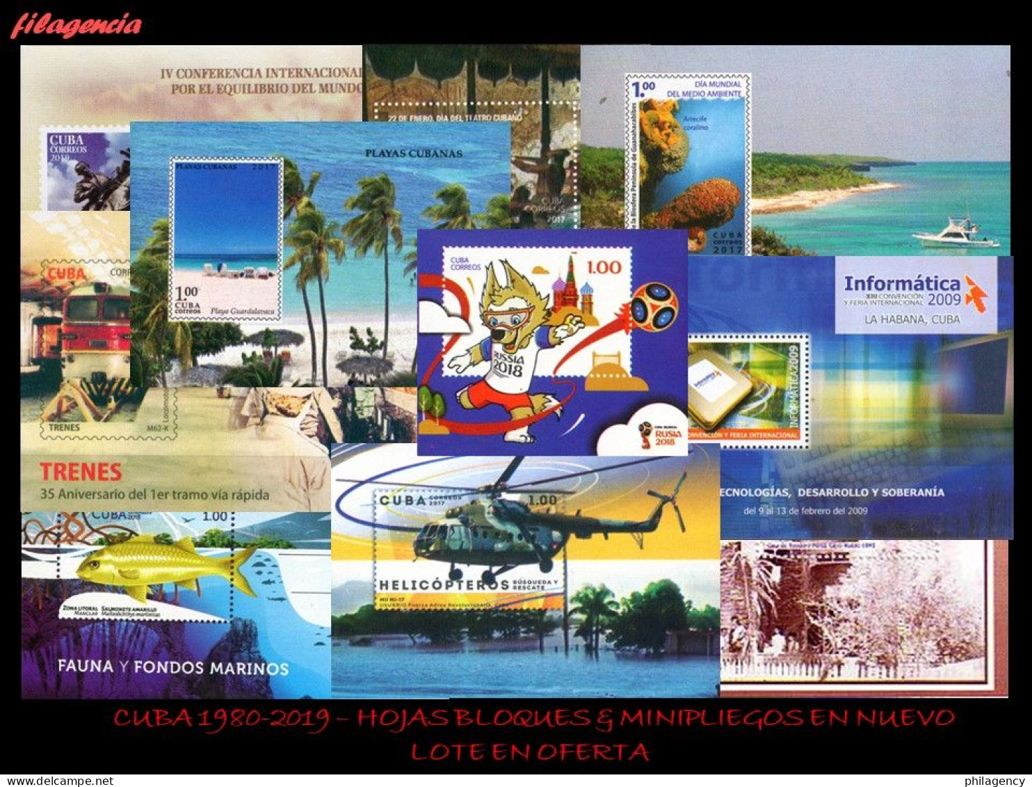 LOTES EN OFERTA. CUBA MINT. 1980-2019 LOTE DE 50 HOJAS BLOQUES & MINIPLIEGOS DIFERENTES MNH - Hojas Y Bloques