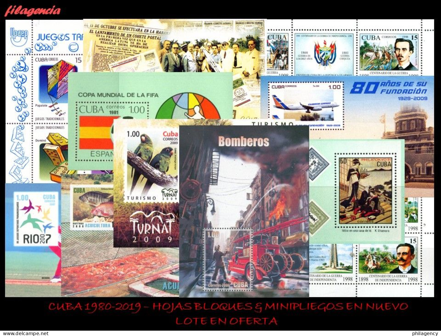 LOTES EN OFERTA. CUBA MINT. 1980-2019 LOTE DE 50 HOJAS BLOQUES & MINIPLIEGOS DIFERENTES MNH - Hojas Y Bloques