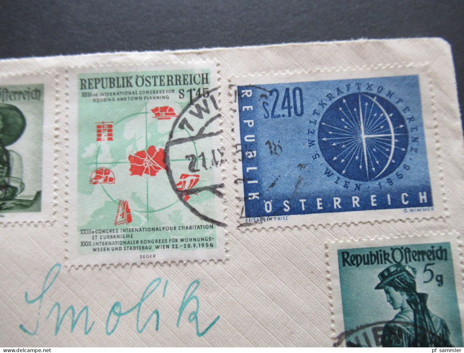 Österreich 1956 Trachten 3 Werte MiF Nr.1026 Und 1027 Einschreiben Wien 62 In Die CSR Gesendet - Storia Postale