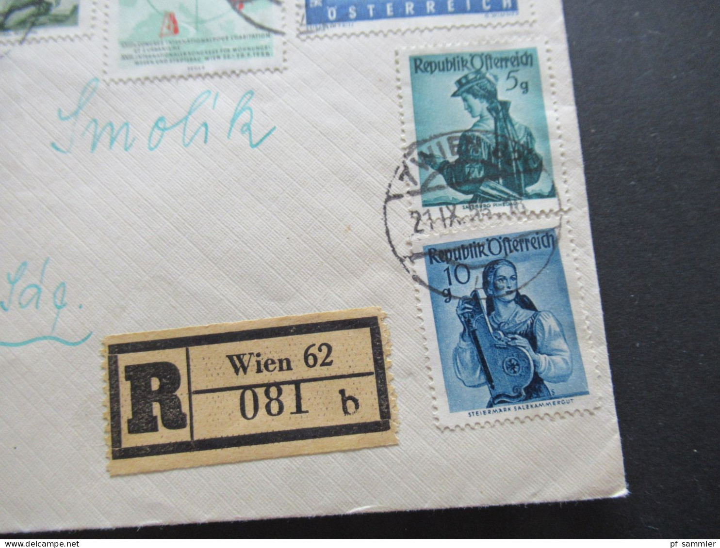 Österreich 1956 Trachten 3 Werte MiF Nr.1026 Und 1027 Einschreiben Wien 62 In Die CSR Gesendet - Covers & Documents