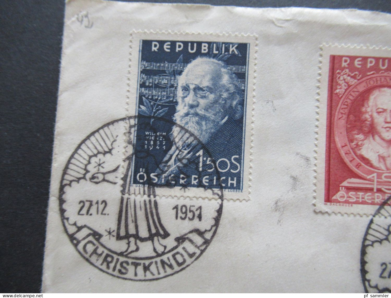 RRR Österreich 1951 Luftpost Leitzettel über Christkindl SSt Christkindl 27.12.1951 Und Tagesstempel Leoben Göss - CSR - Cartas & Documentos