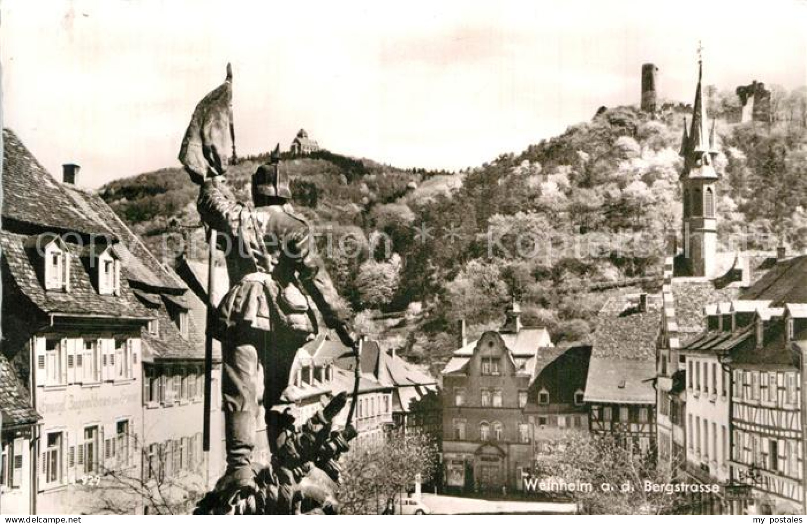 72948097 Weinheim Bergstrasse Ortsmotiv Mit Kirche Und Burgen Statue Weinheim - Weinheim