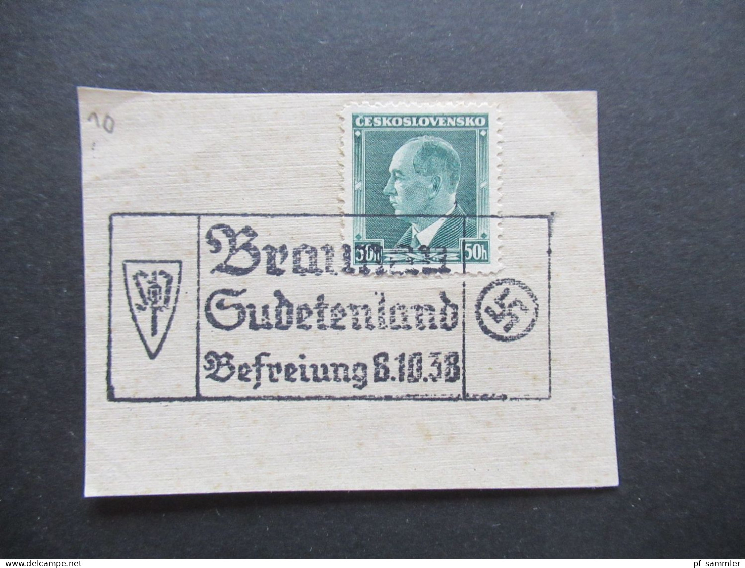 3.Reich Sudetenland Briefstück Mit Befreiungsstempel Braunau Sudetenland Befreiung 8.10.1938 - Région Des Sudètes