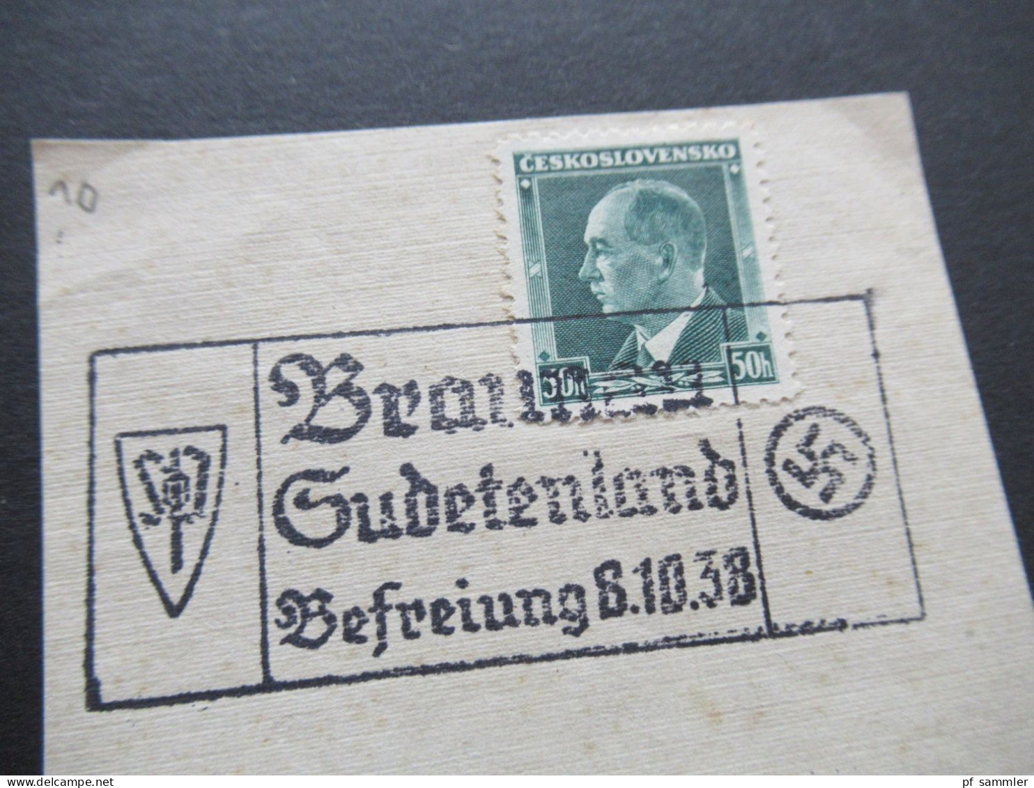 3.Reich Sudetenland Briefstück Mit Befreiungsstempel Braunau Sudetenland Befreiung 8.10.1938 - Sudetes