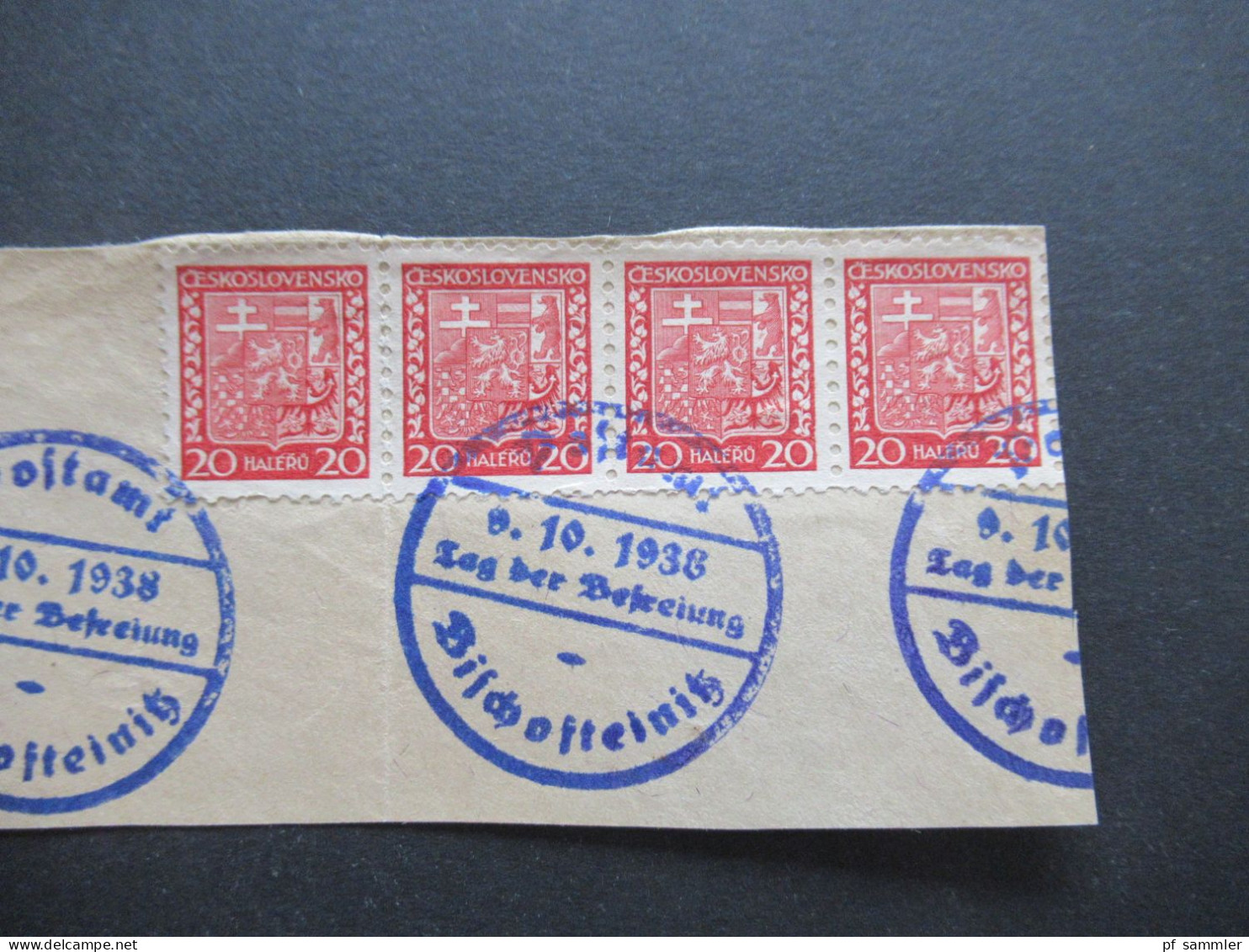 3.Reich Sudetenland Briefstück Mit Befreiungsstempel Postamt Bischofteinitz Sudetenland Tag Der Befreiung 9.10.1938 - Sudetenland