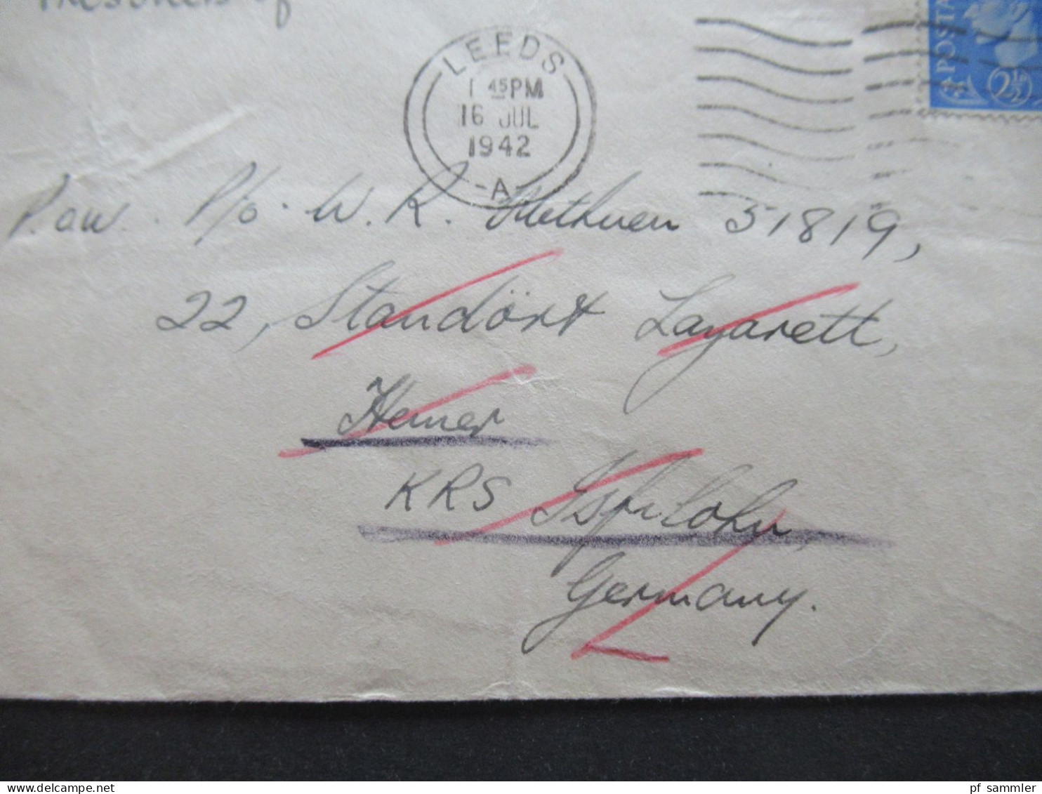 GB 1942 POW Kriegsgefangenenpost Mit Zensurstreifen Opened By Examiner 618 Leeds - Hemer Lazarett - Cartas & Documentos