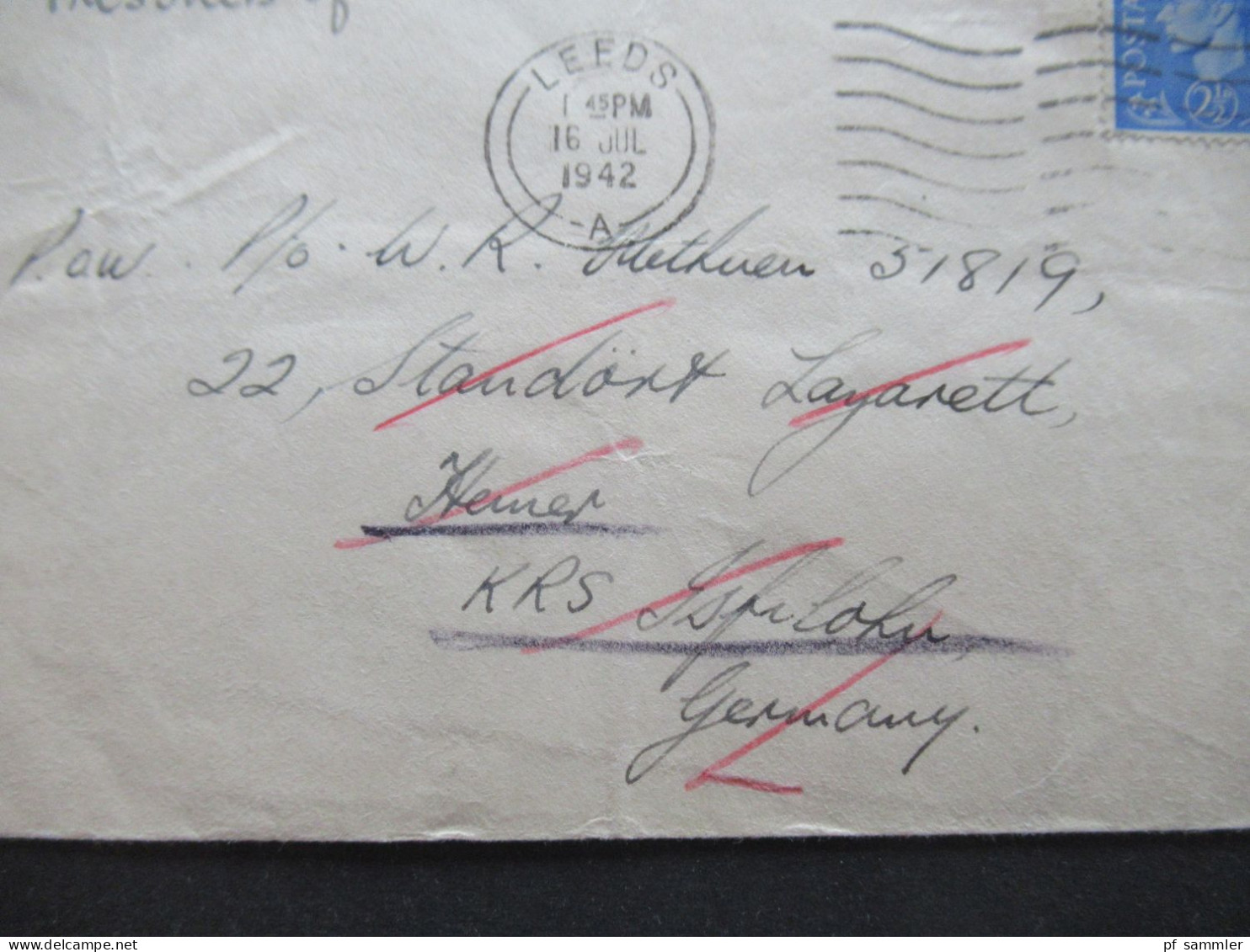 GB 1942 POW Kriegsgefangenenpost Mit Zensurstreifen Opened By Examiner 618 Leeds - Hemer Lazarett - Covers & Documents