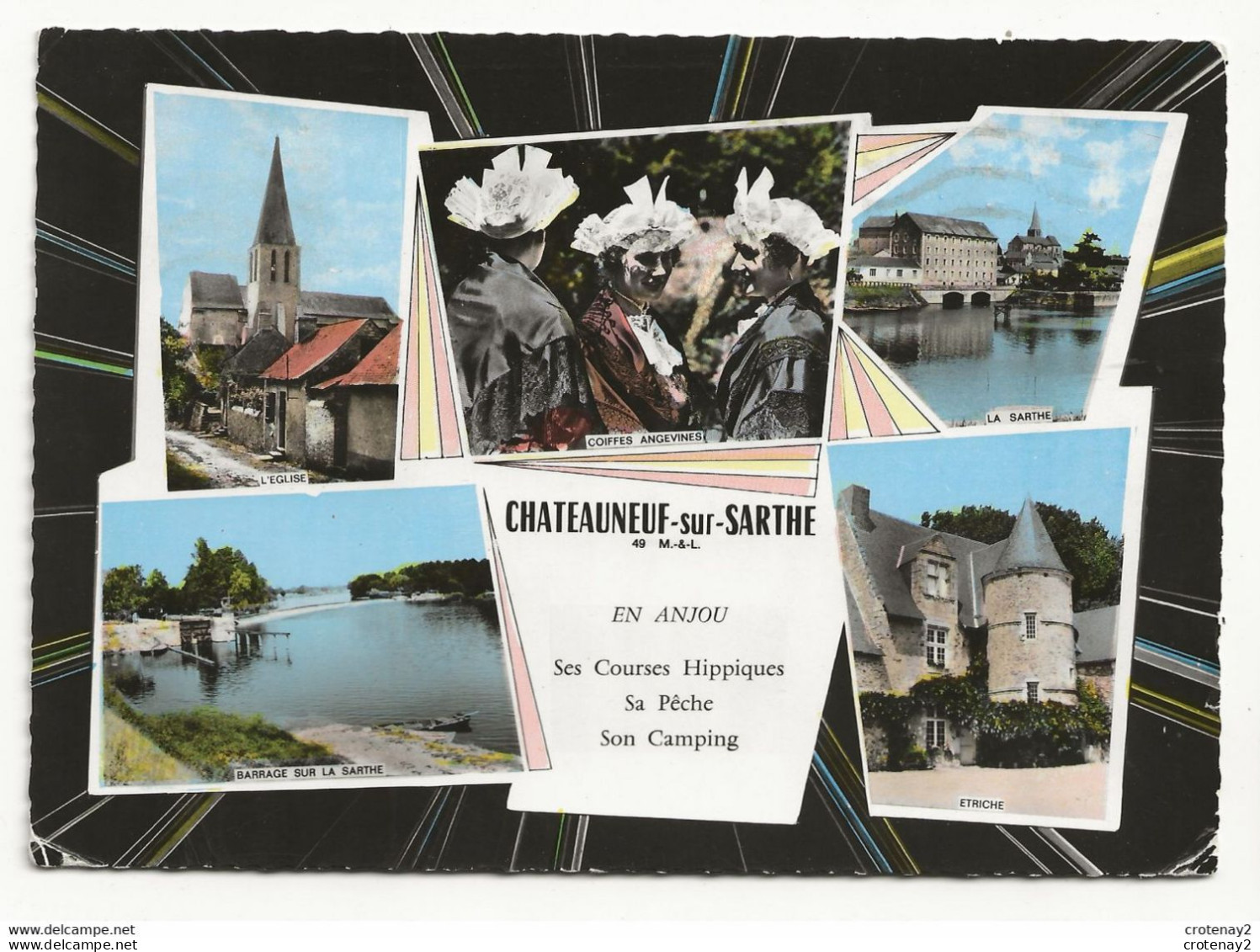 49 CHATEAUNEUF SUR SARTHE N°6 En 5 Vues De 1969 Eglise Barrage Coiffes Etriche Courses Pêche Camping - Chateauneuf Sur Sarthe