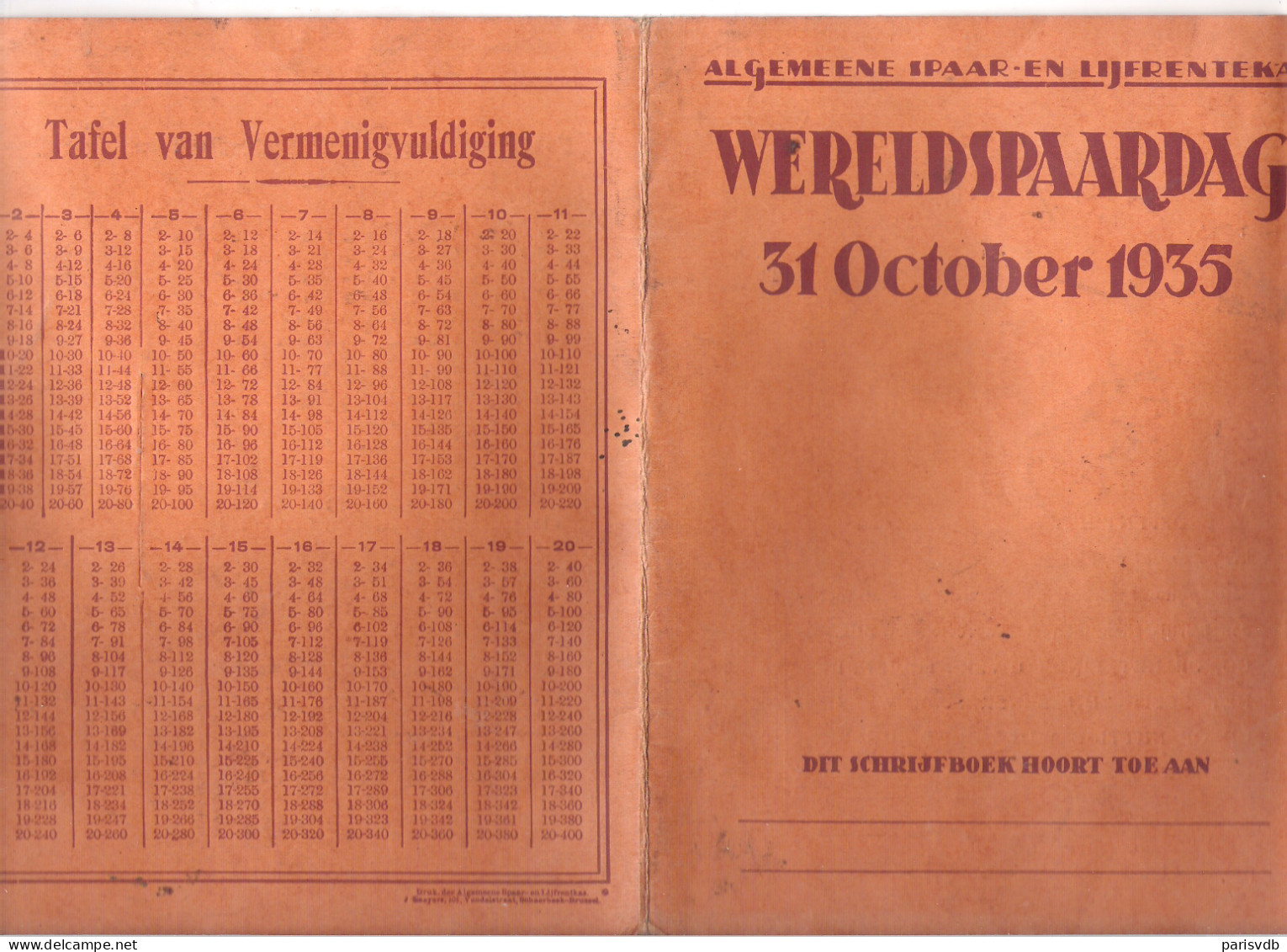 ALGEMEENE SPAAR- EN LIJFRENTEKAS - WERELDSPAARDAG 31 OCOTBER 1935 - OMSLAG SCHRIJFBOEK   (OD 425) - Bank En Verzekering