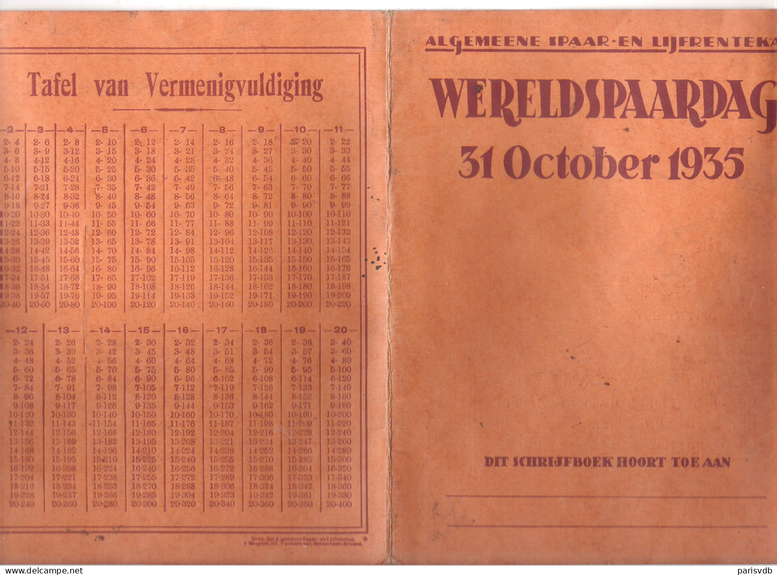 ALGEMEENE SPAAR- EN LIJFRENTEKAS - WERELDSPAARDAG 31 OCOTBER 1935 - OMSLAG SCHRIJFBOEK   (OD 425) - Banco & Caja De Ahorros