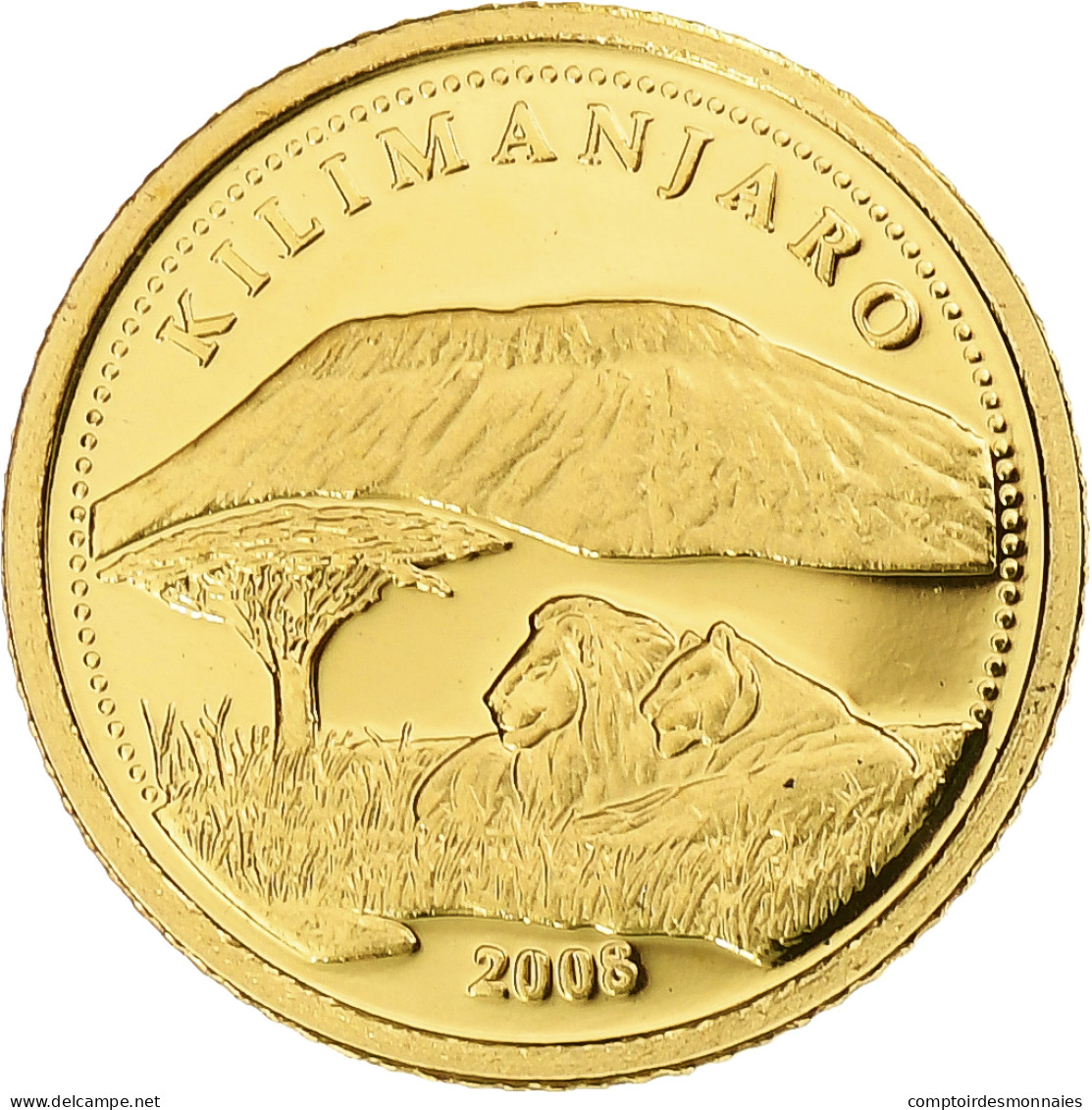 République Démocratique Du Congo, 10 Francs, Kilimanjaro, 2008, BE, Or, FDC - Congo (Democratische Republiek 1998)