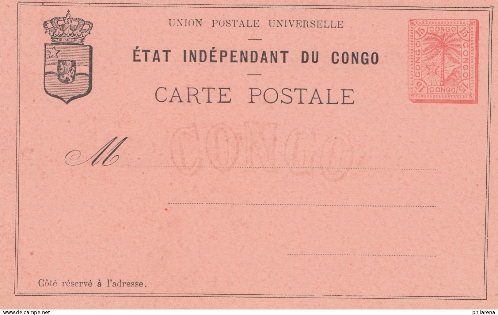 Belgisch-Kongo: Ganzsache: Etat Independant Du Congo: Carte Postale - Autres & Non Classés