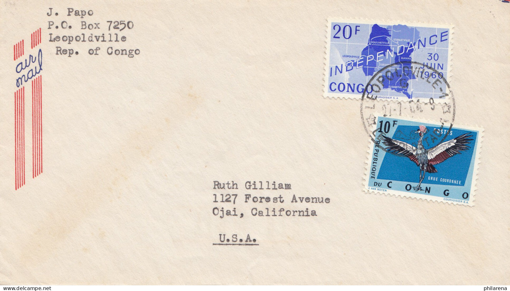 Belgisch-Kongo: 1964: Leopoldville Nach USA - Altri & Non Classificati