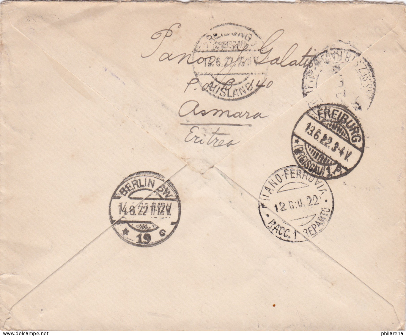 1922: Registered Letter From Asmara-Eritrea To Berlin (Italy) - Eritrea