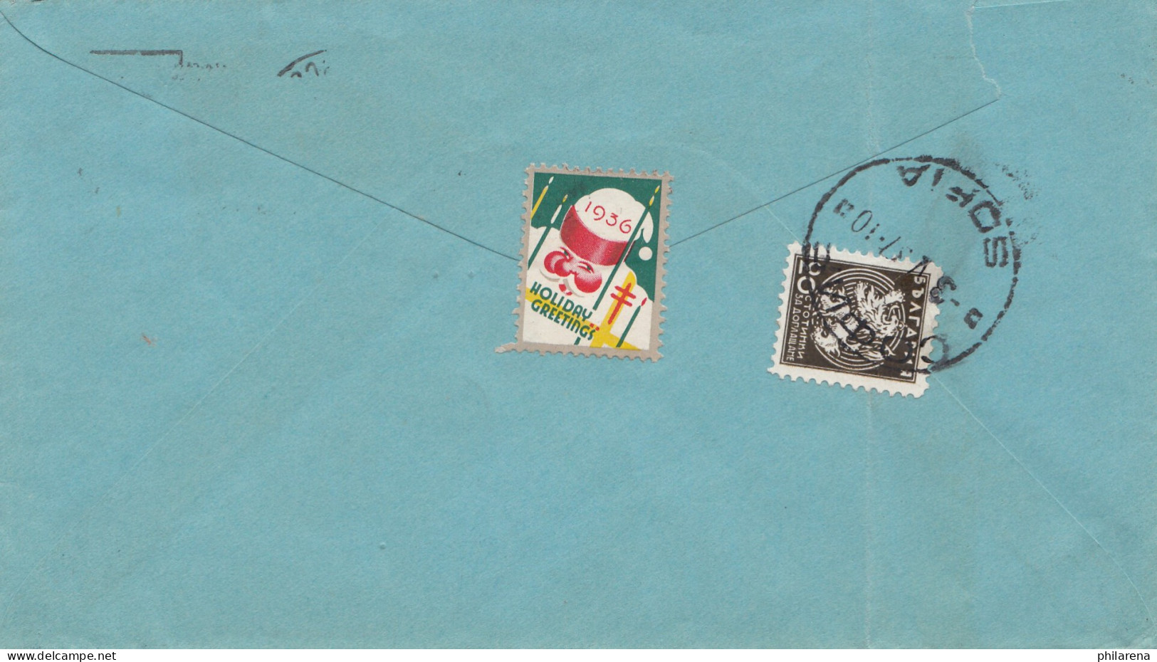 Bulgarien 1936: Brief Von USA Nach Sofia/Tax, USA-Vignette Holiday Greetings - Sonstige & Ohne Zuordnung