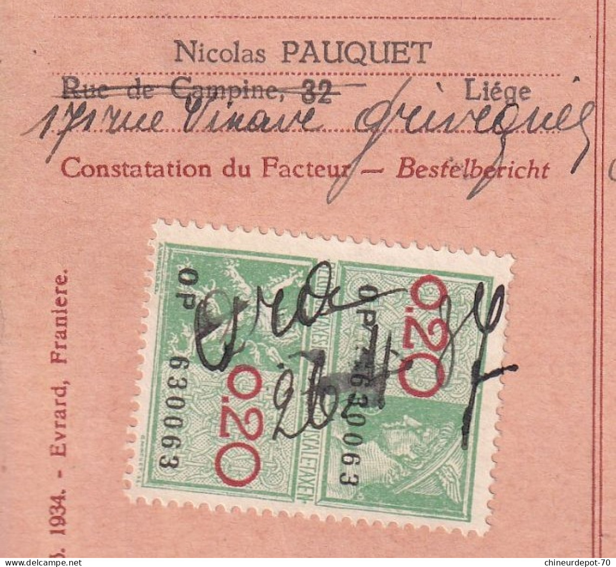 Fiscaux NICOLAS PAUQUET ROI KING GRIVEGNEE FLORENNES - Documentos