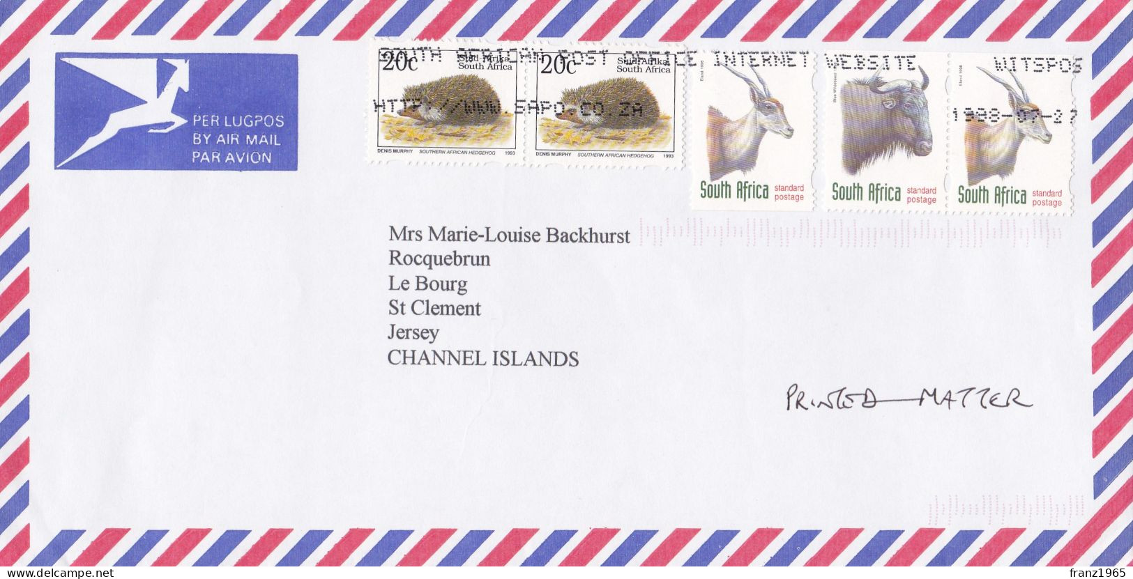 From South Africa To Jersey - 1998 - Lettres & Documents