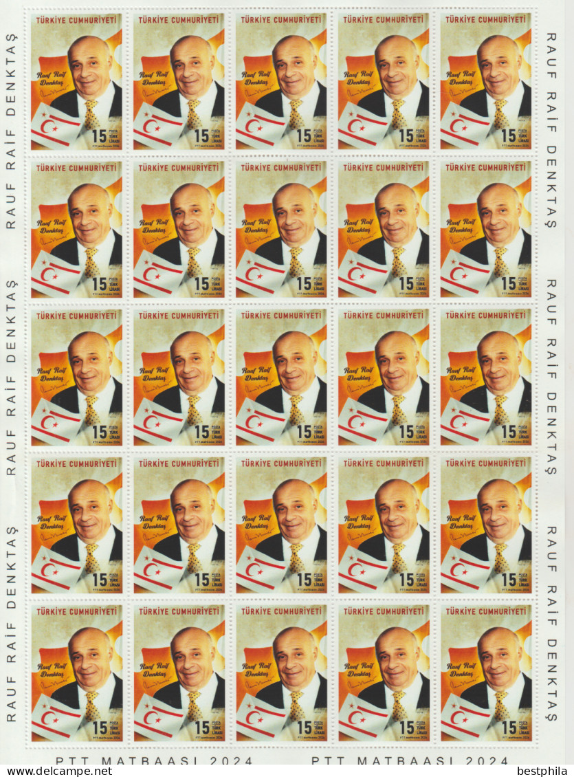 Turkey, Türkei - 2024 - 100th Anniversary Of Rauf Denktaş's Birth - 1.Sheetlet Of 25 Set ** MNH - Unused Stamps
