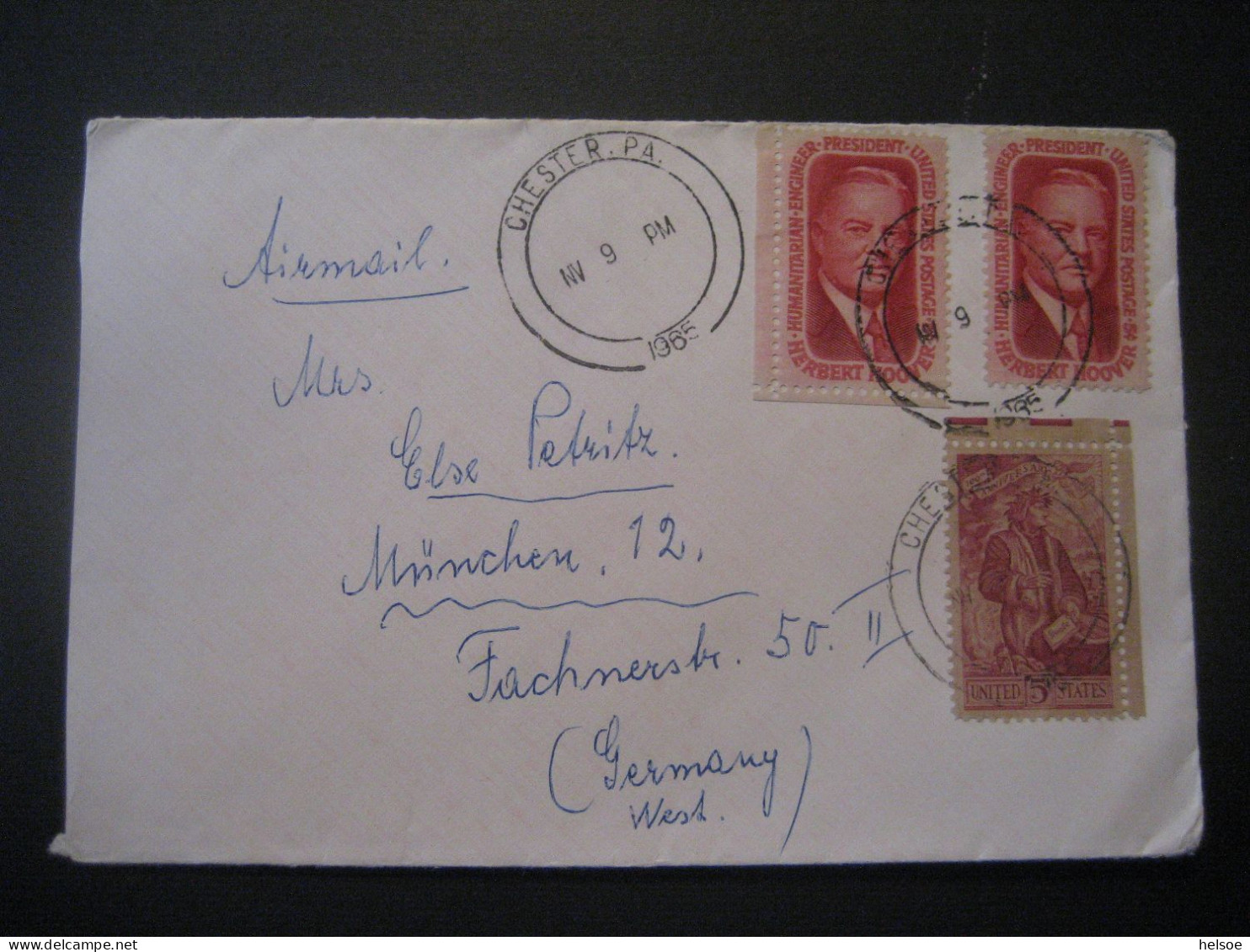 Vereinigte Staaten- Bedarfsbrief Gelaufen 1965 Von Chester Nach München - Cartas & Documentos