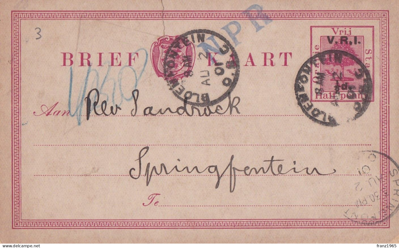 Brief Kaart - Bloemfontein - 1901 - Orange Free State (1868-1909)