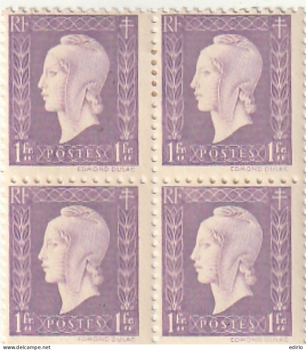 ///   FRANCE ///     ensemble de Blocs de 4  Marianne de DULAC  timbres * et ** -----  timbres coupés par scan