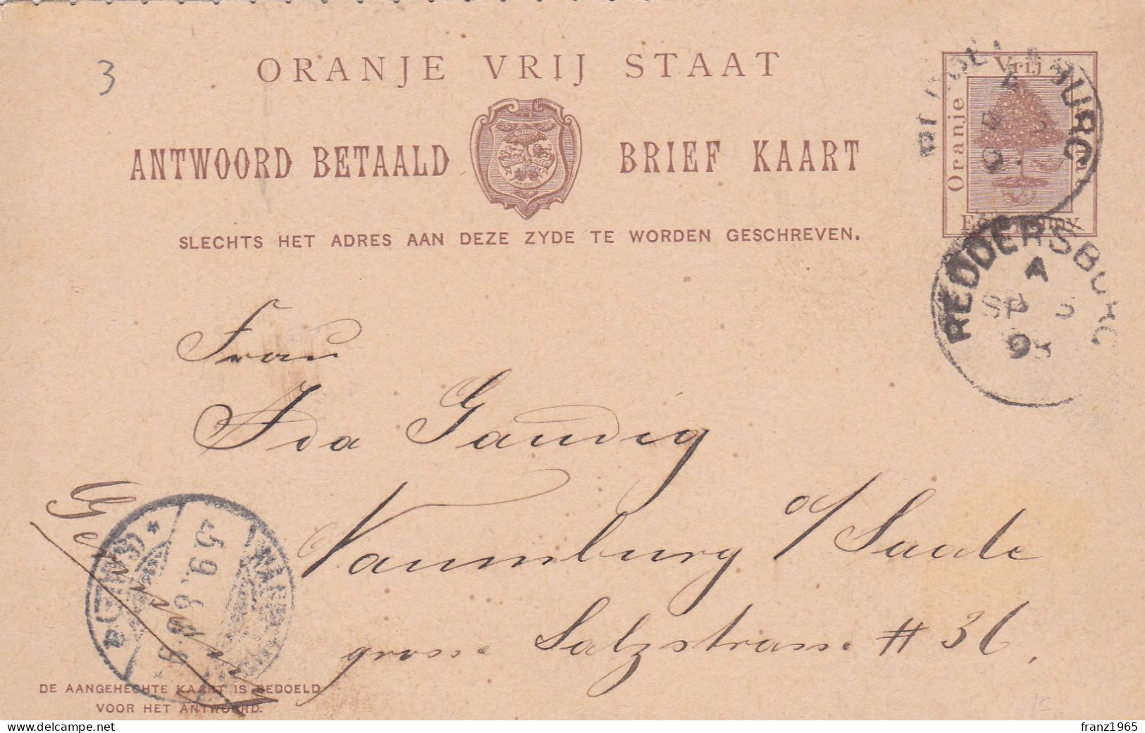 Brief Kaart - Reddersburg - 1898 - Orange Free State (1868-1909)