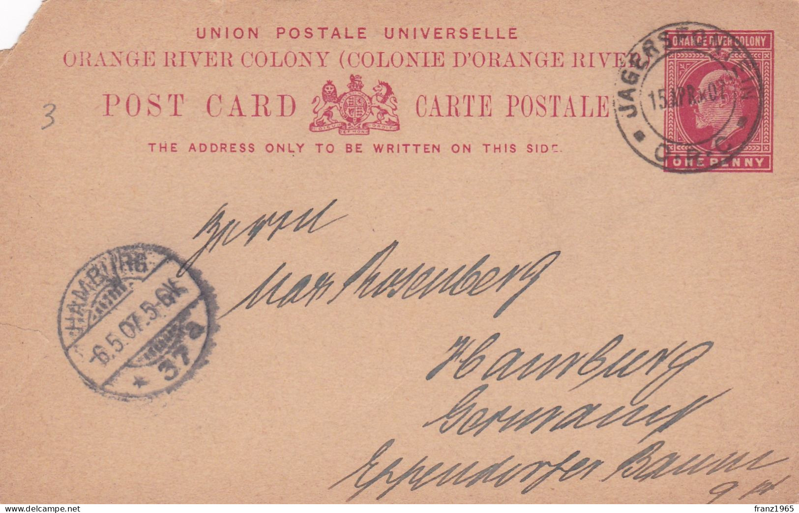 Brief Kaart- Post Card - Jagersfontein - 1907 - Stato Libero Dell'Orange (1868-1909)