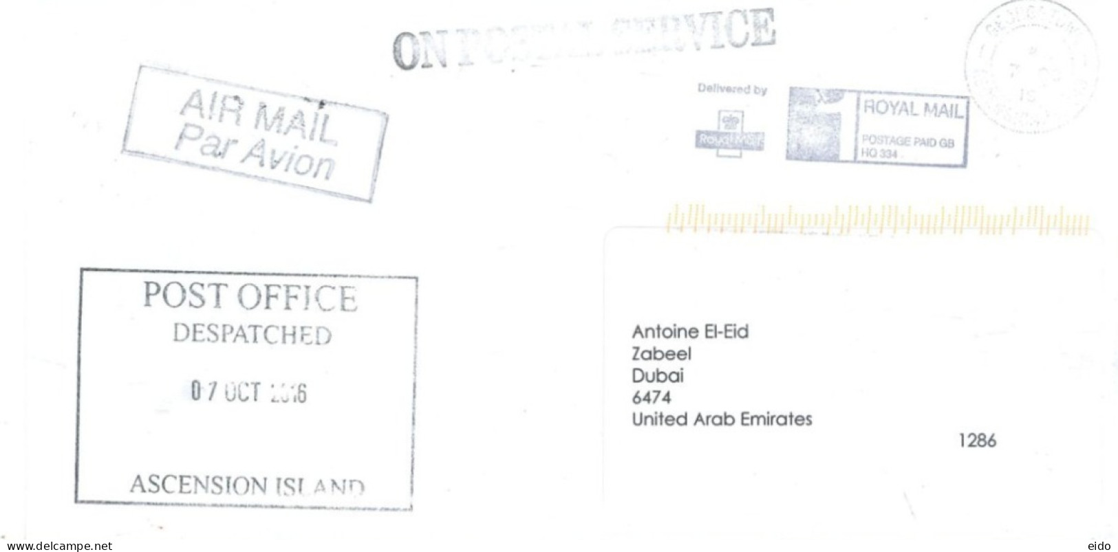 GREAT BRITAIN. - 2016, POSTAGE PAID FRANKING MACHINE COVER TO DUBAI. - Brieven En Documenten