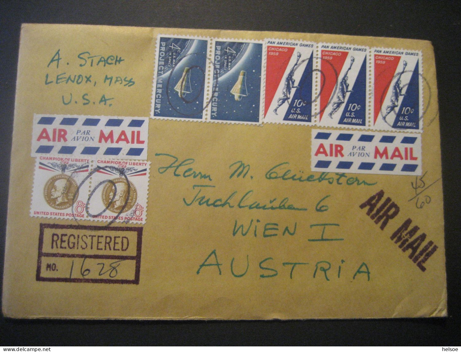 Vereinigte Staaten- Luftpost Reko-Bedarfsbrief Gelaufen 1966 Von Lenox Nach Wien I. - Brieven En Documenten