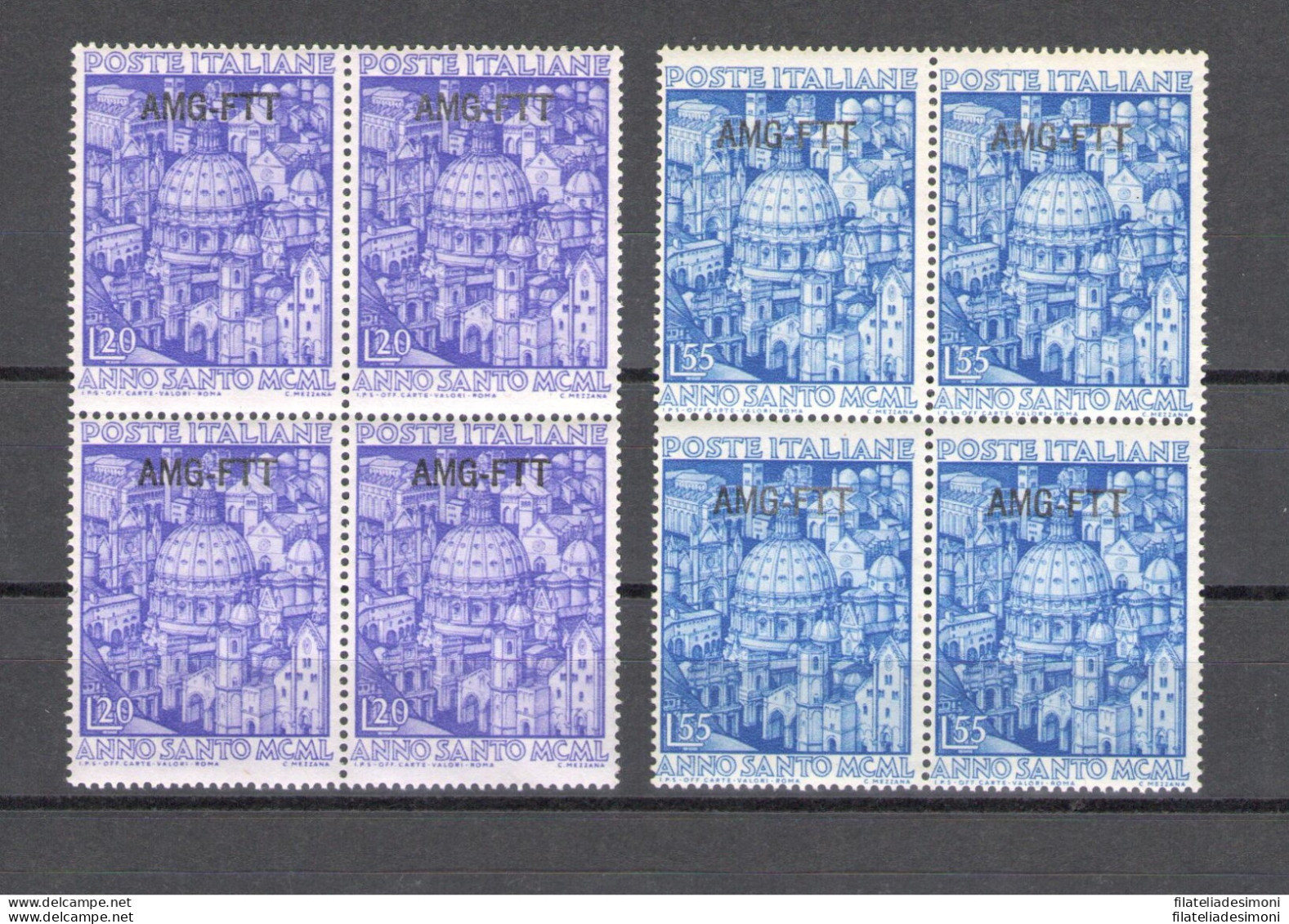 1950 TRIESTE A - N° 73-74 , Anno Santo , MNH** Quartina - Altri & Non Classificati