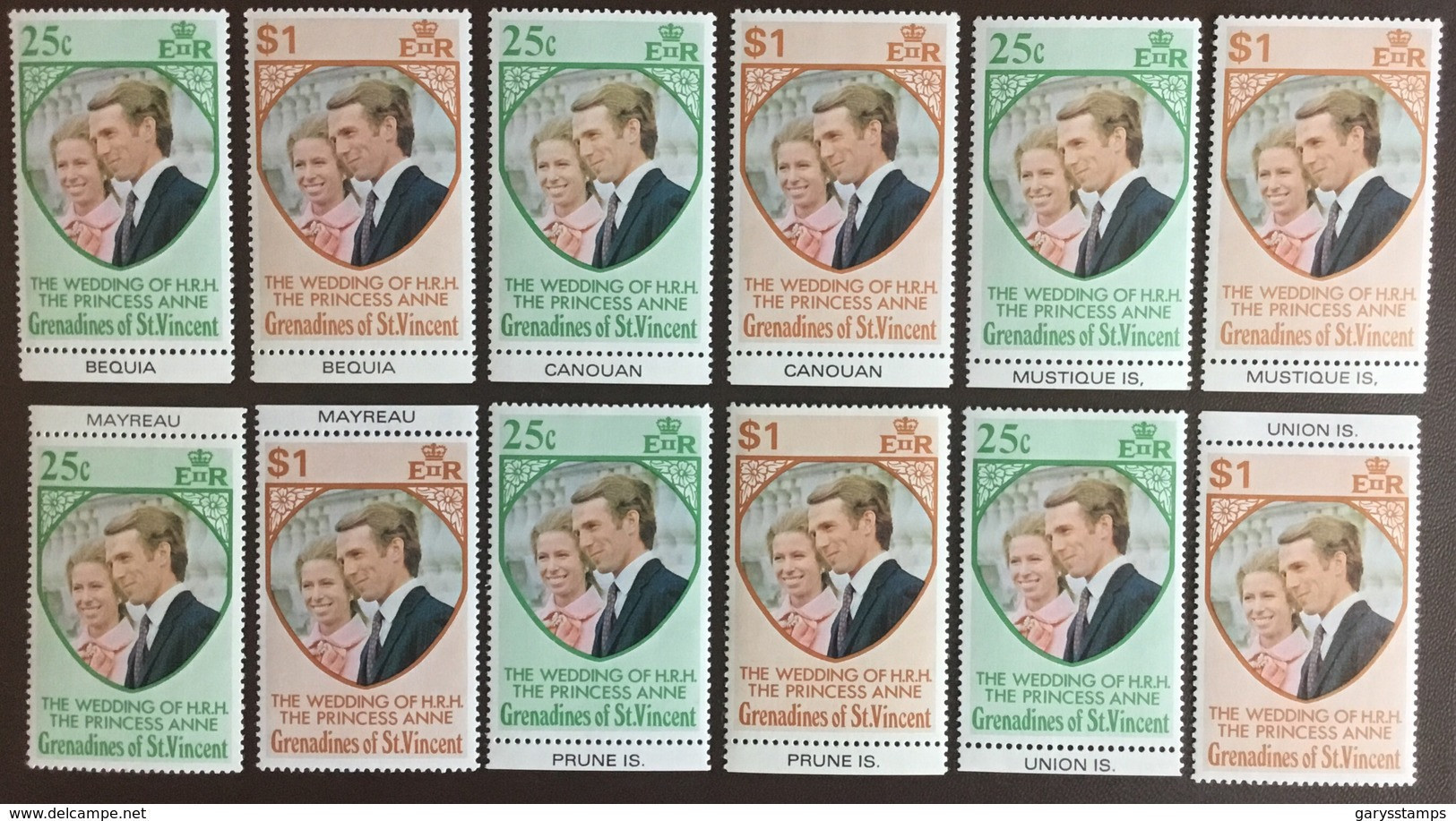 Grenadines Of St Vincent 1973 Royal Wedding Sets With Individual Island Tabs MNH - St.Vincent (...-1979)