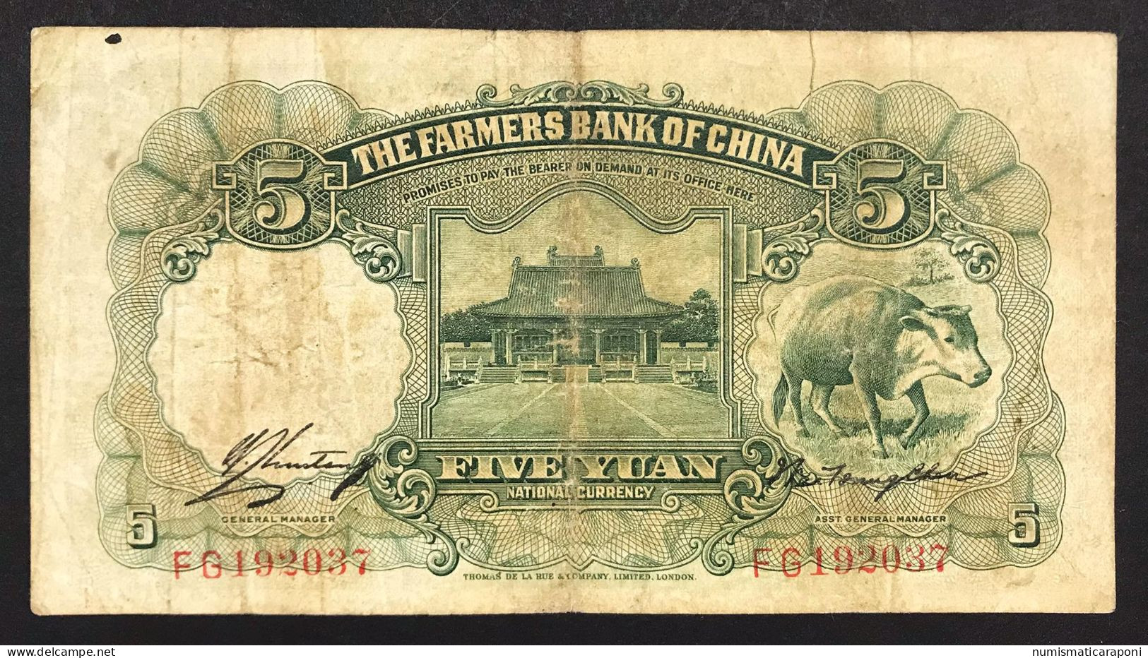 CINA The Farmers Bank Of China 5 Yuan 1935 Pick#458 Forellino In Alto LOTTO 009 - China