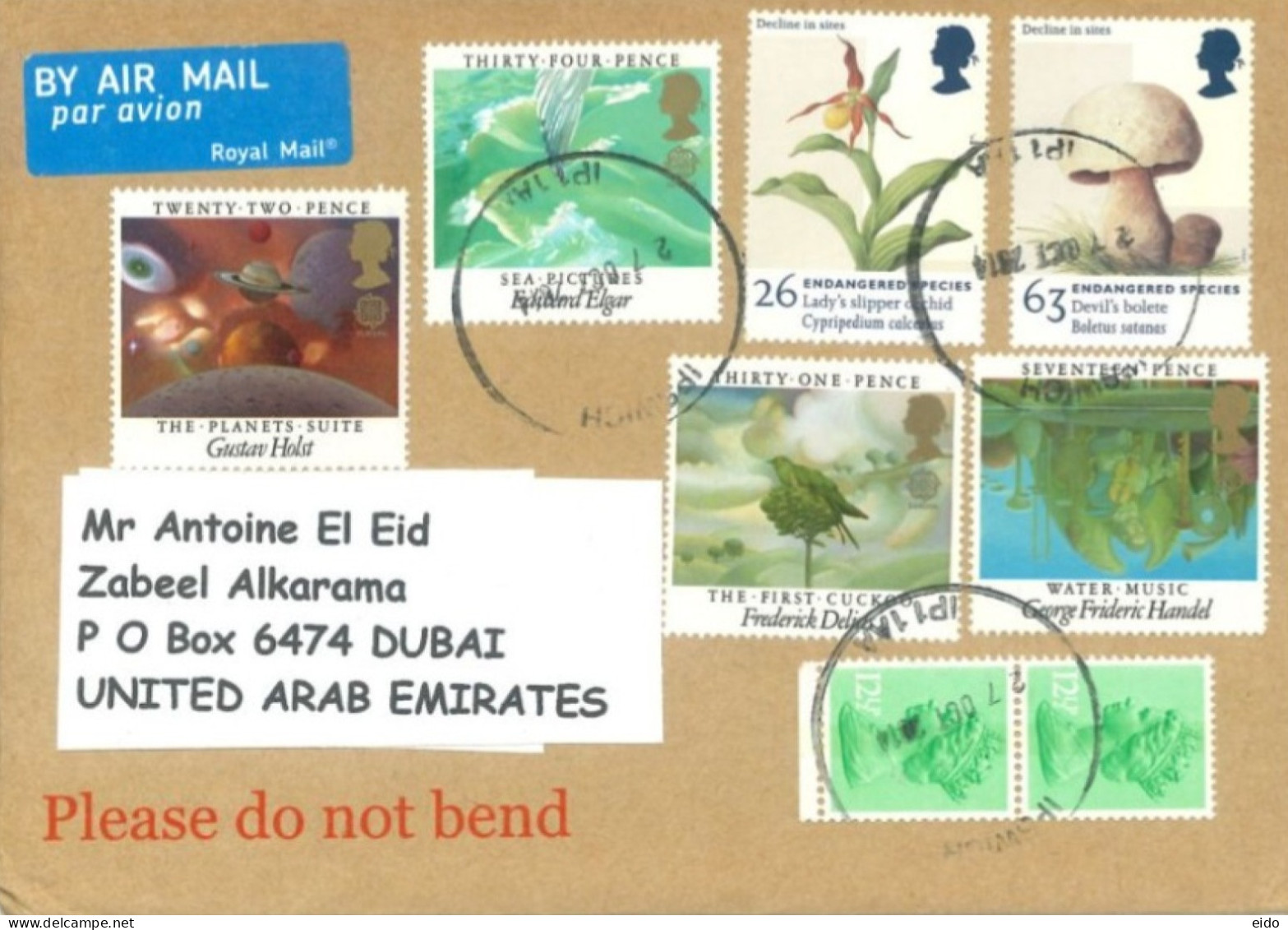 GREAT BRITAIN. - 2014, REGISTERED STAMPS COVER TO DUBAI. - Lettres & Documents