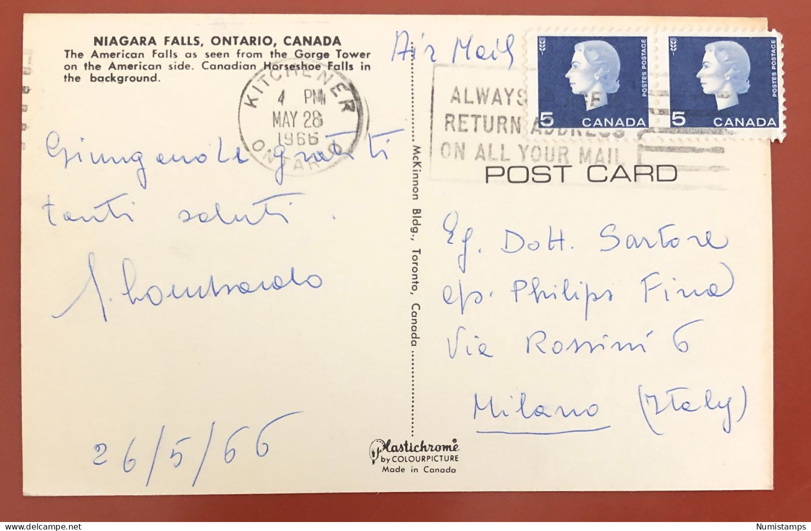 Niagara Falls, Ontario, Canada - Air Mail - 1966 (c14) - Toronto