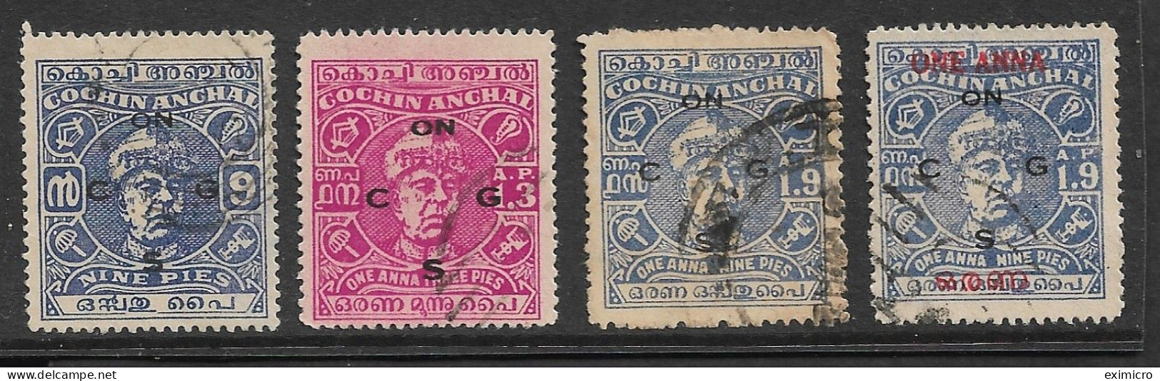 INDIA - COCHIN 1946 - 1947 OFFICIALS SET SG O81/O83 + 1949 1a On 1a 9p SG O100 FINE USED - Cochin