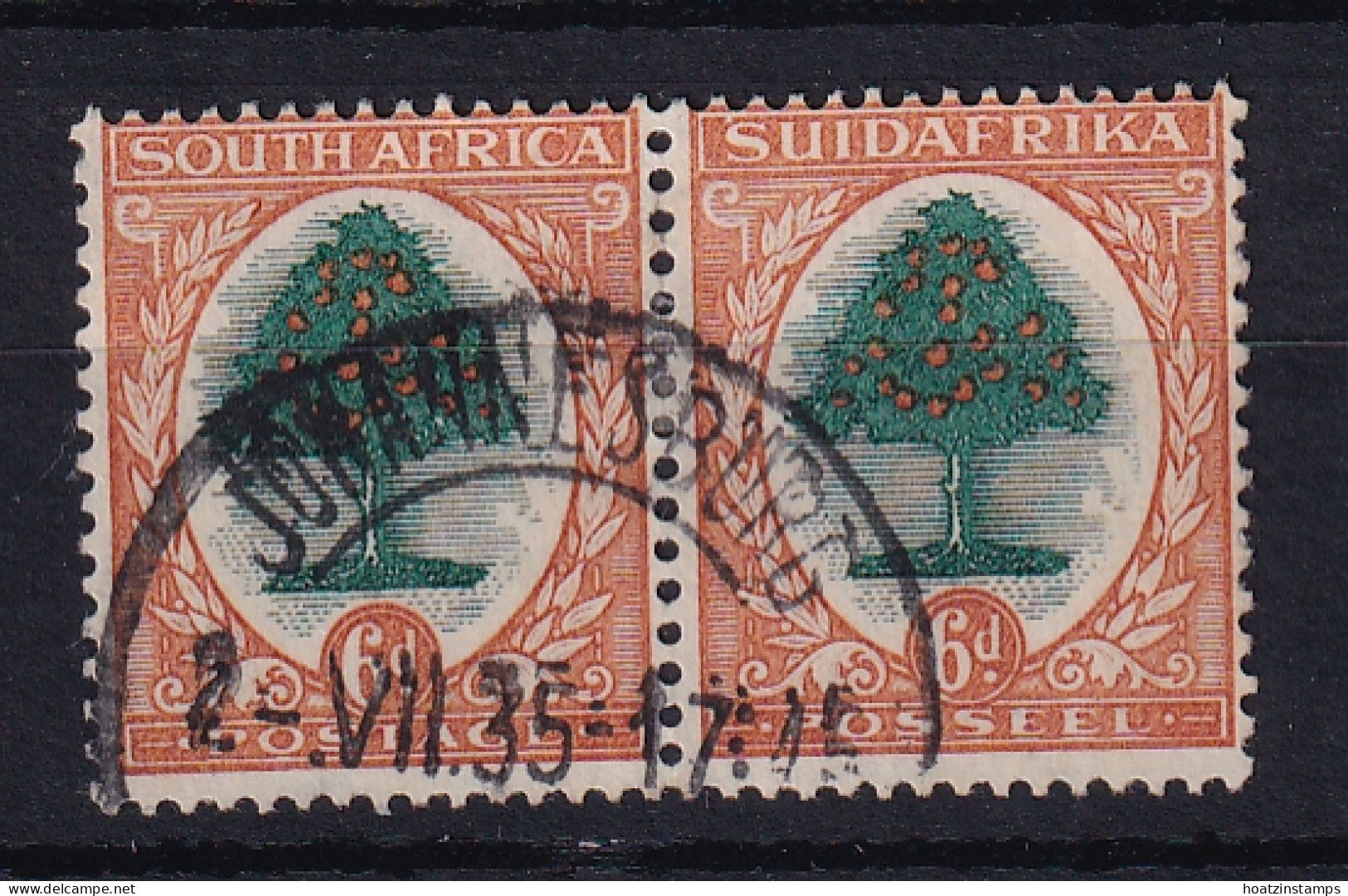 South Africa: 1930/44   Orange Tree   SG47     6d    [Wmk Inverted]  Used Pair - Gebruikt