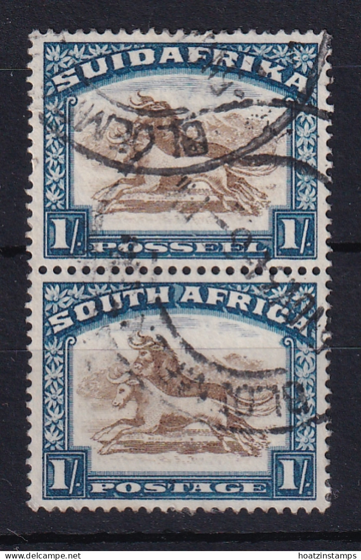 South Africa: 1930/44   Wildebeest   SG48cw     1/-    [Wmk Inverted]  Used Pair - Used Stamps