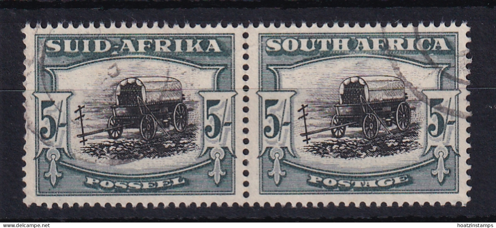 South Africa: 1933/48   Ox-wagon   SG64b    5/-   Black & Blue-green     Used Pair - Gebruikt