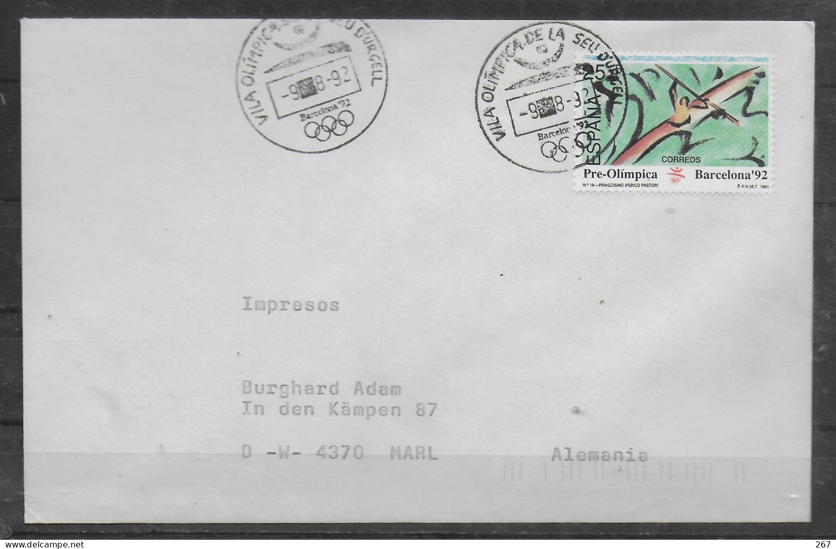 ESPAGNE  Lettre 1992 Jo Canoe Kayak - Kano