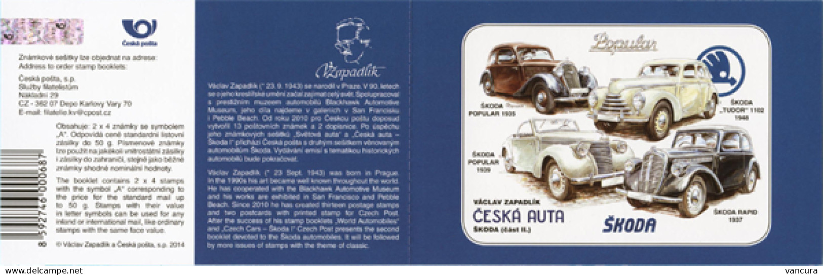 ** Booklet 819-820 Czech Republic Cars (Zapadlik) 2014 SKODA Cars - Unused Stamps
